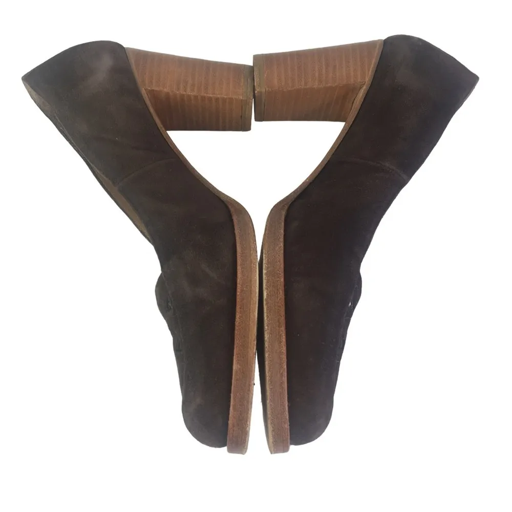 A.P.C Mary Jane brown suede 40/10 cut out chunky block wood high heels - Image 7