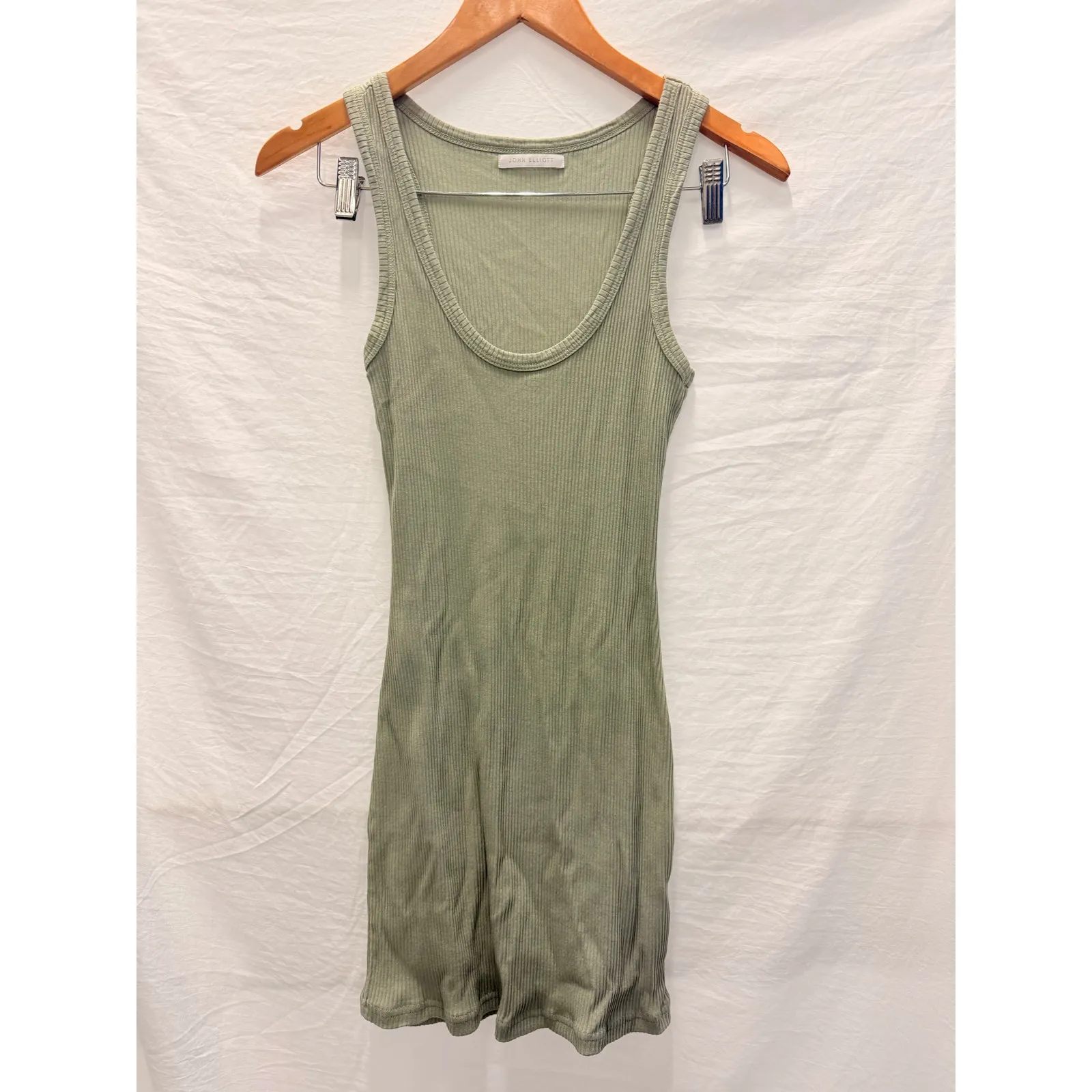 JOHN ELLIOTT Cotton Rib Dress Chaparral Summer‎ Spring Vacation Beach Resort Green Size 0 - Image 4
