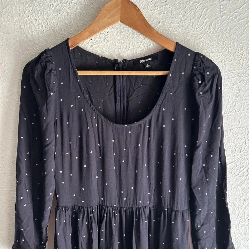 Madewell Alicia Long-Sleeve Midi Dress Night Stars Sz 0 Celestial Witchy Black - Image 3
