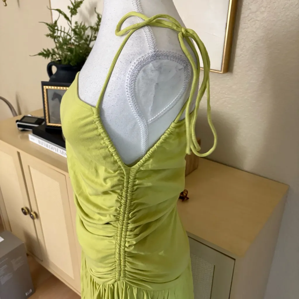 FREE PEOPLE BEACH Green‎ Liza Drop Waist Midi Dress Size Large - Image 3