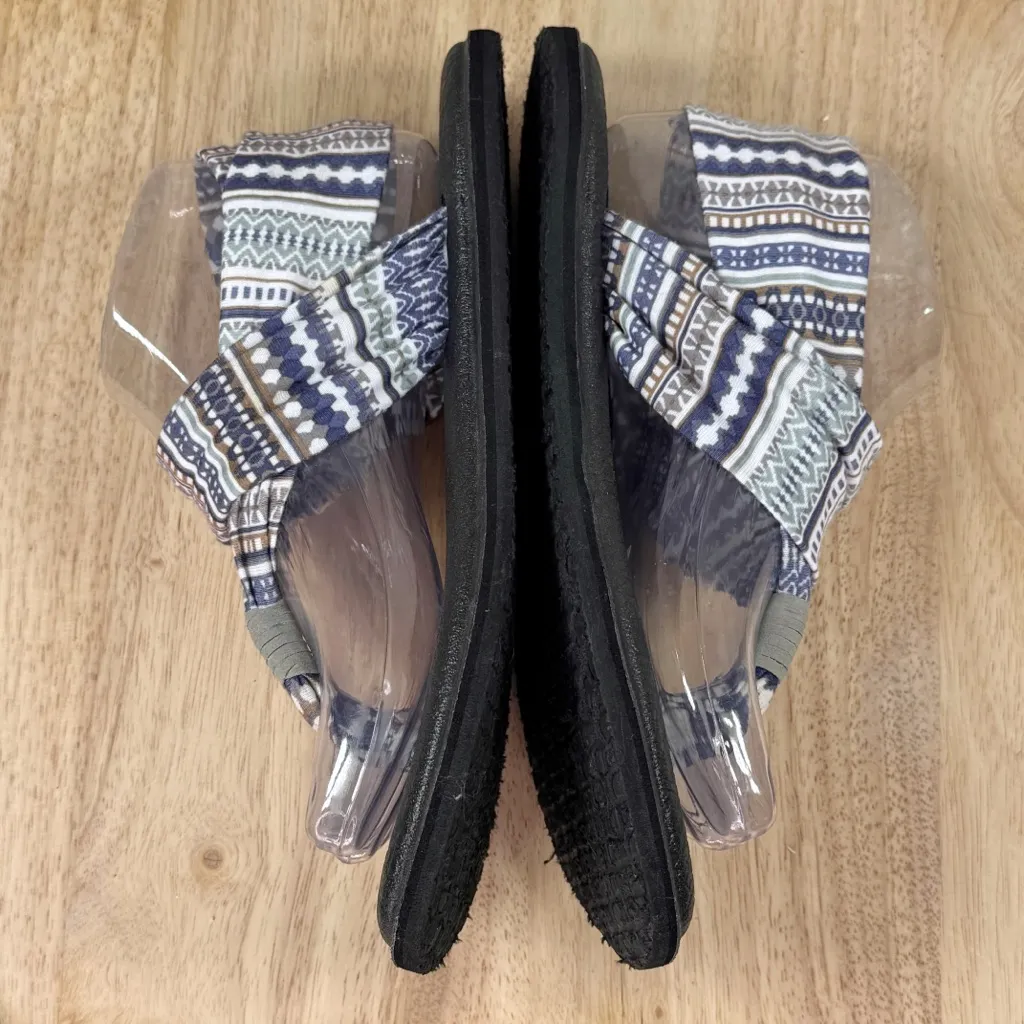 Sanuk Yoga Sling Fabric Straps Thong Sandals Blue Multi Batik Print Size 8 - Image 6