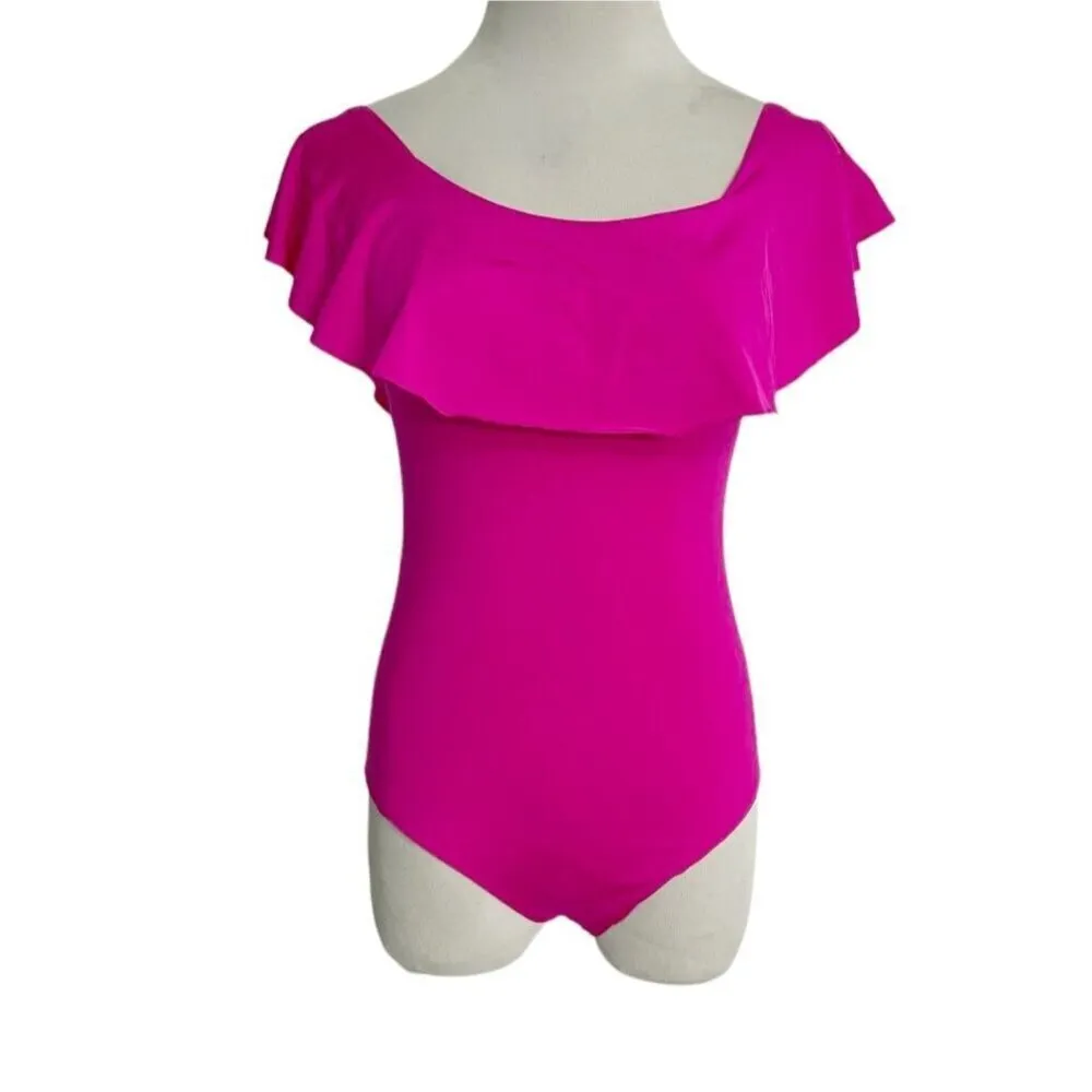 Trina Turk Size 2  One Piece Off The Shoulder Bathing Suit Swimwear Ruffle - Image 2