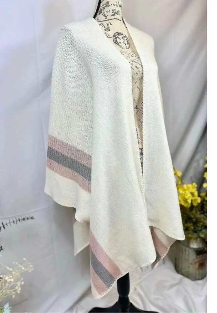 Steve Madden Kimono Shawl Wrap with Pastel Pink/Purple Stripes XL - Image 2