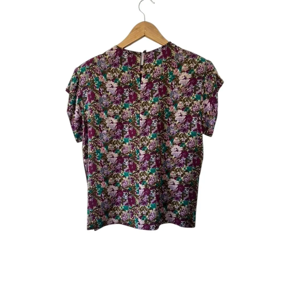 Vintage The Works Saks Fifth Avenue 100% Silk Purple Floral Blouse Women's 4 - Image 5