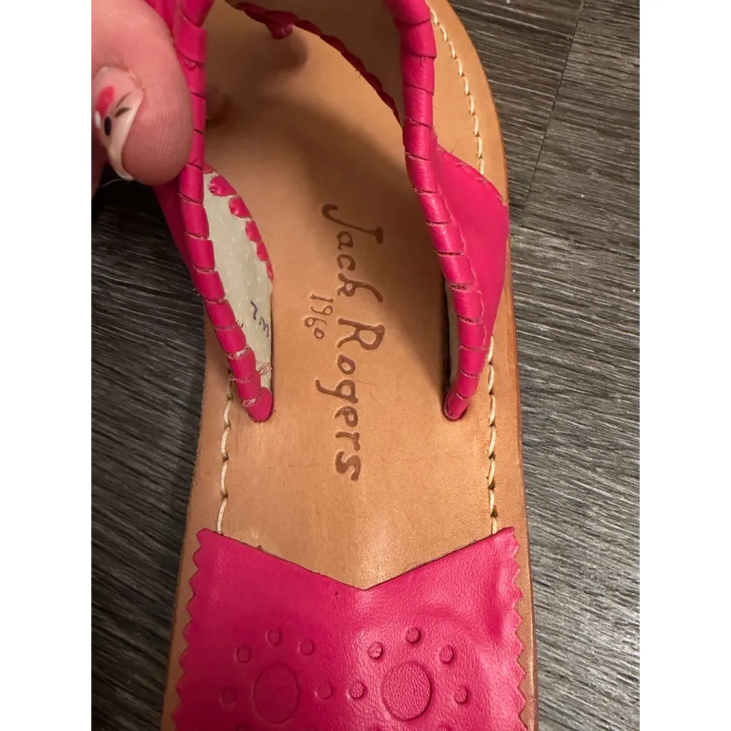 Jack Rogers Jacks Leather Flat Sandal Sz 7 Barbie Pink fuchsia hot pink NWOB - Image 4