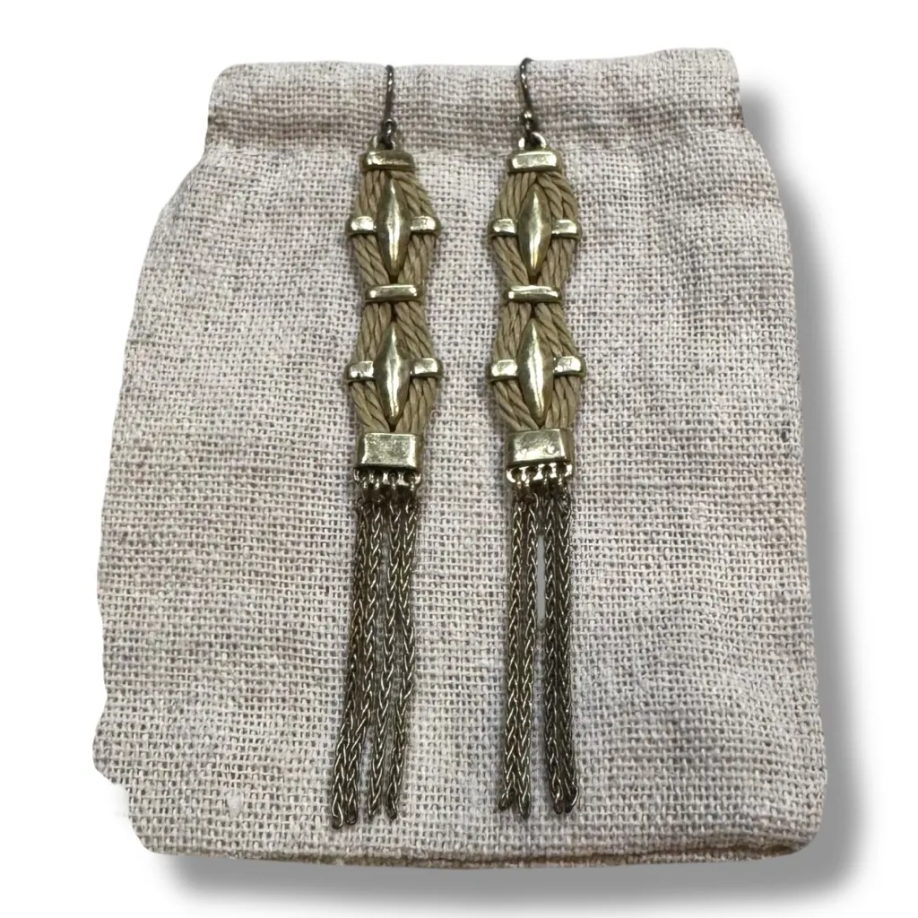Lucky Brand Waxed Leather Gold-Tone Tassel Chain Earrings - Image 2