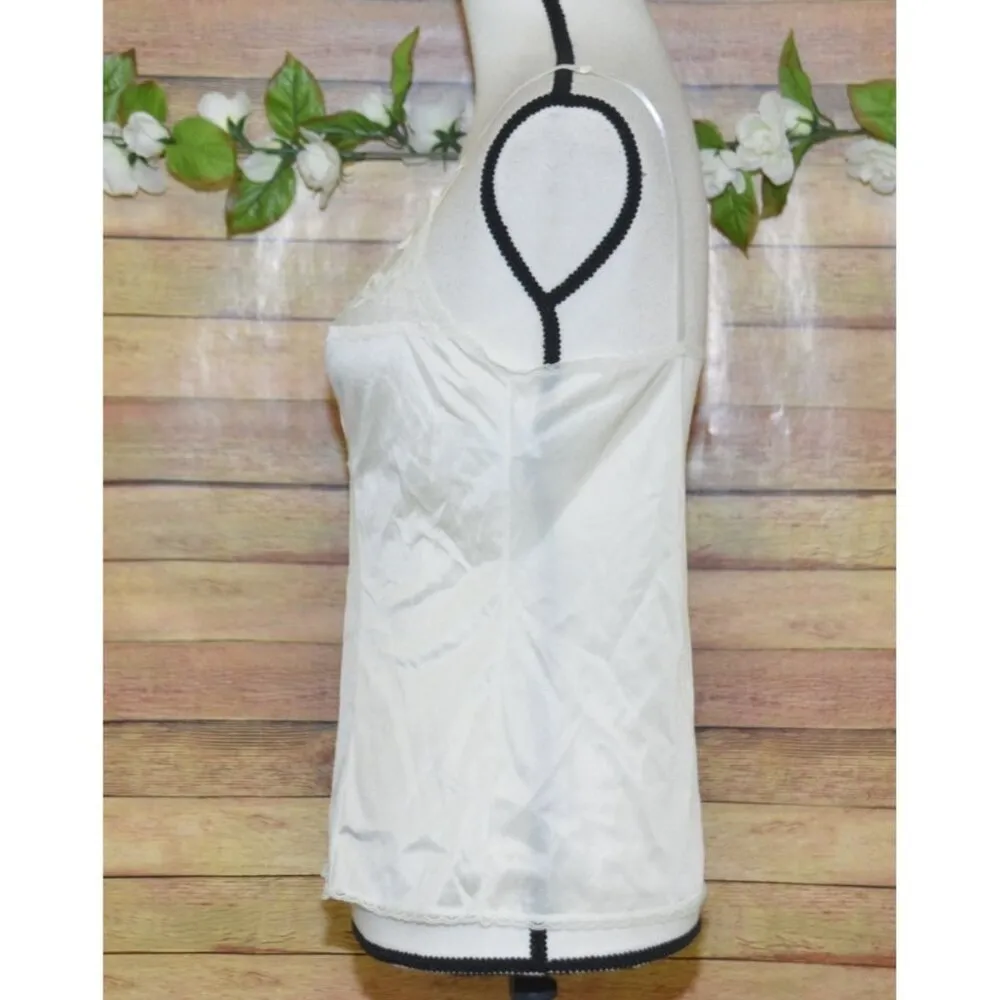 Vintage Vassarette Size S Ivory Camisole Cami Slip Top Silky Nylon Sexy Lace - Image 4