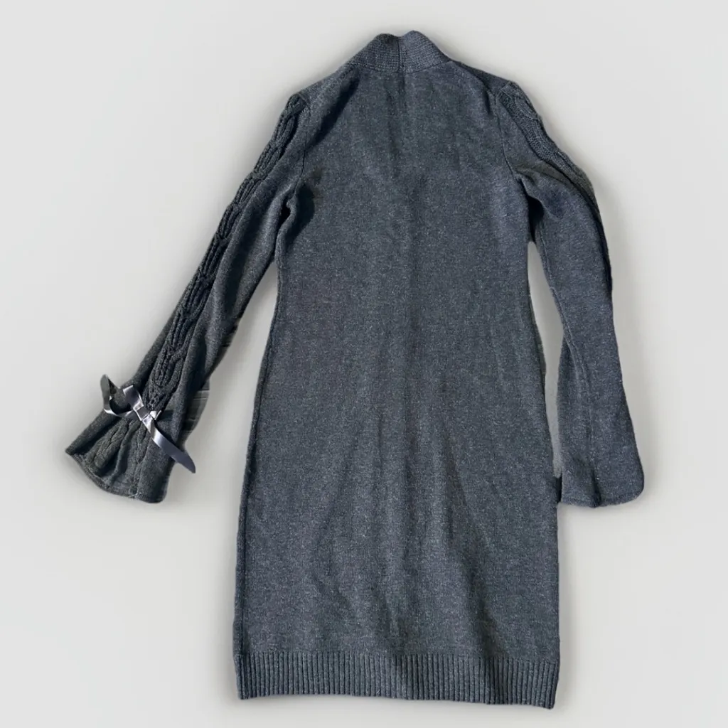 Badgley Mischka Women Sweater Dress Wool Cashmere Cable Knit Long Sleeve Gray XS - Image 2