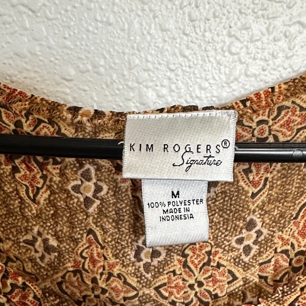 Kim Rogers Brown and Orange Patterned Tank Top Size Medium - Image 2