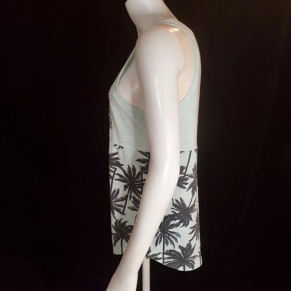 Pink Victoria's Secret Blue, Black, & Silver Sequined Palm Tree Tank (XS) - Image 2