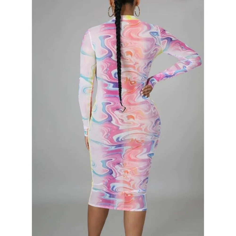 Le Runway Culture Sheer Swirl Mesh Midi Dress Large Pink - Image 9