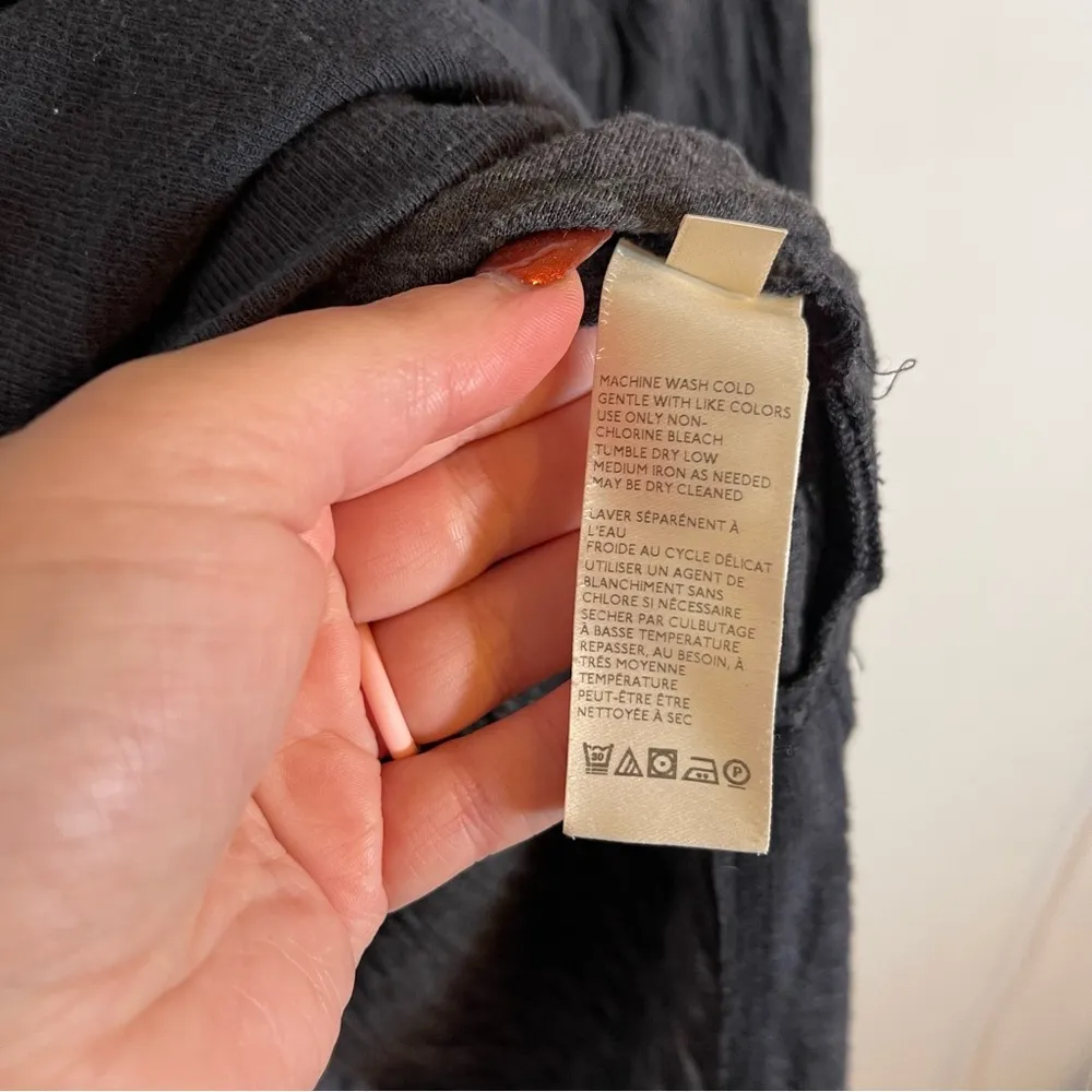 BACK AT IT BOHO COTTON HENLEY TOP 2-TONE BLACK CHARCOAL Size Large - Image 9