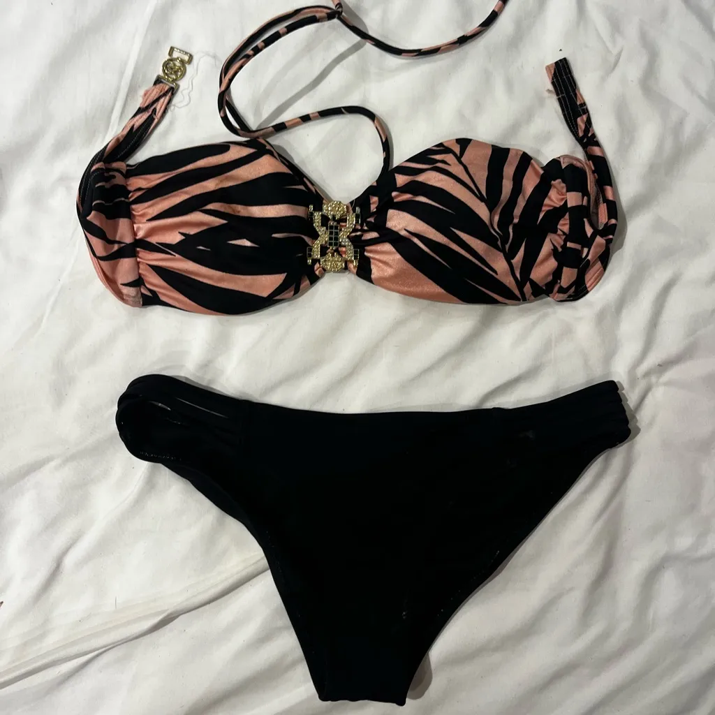 Victoria's Secret  Pink and Black Bikini Set - Image 2