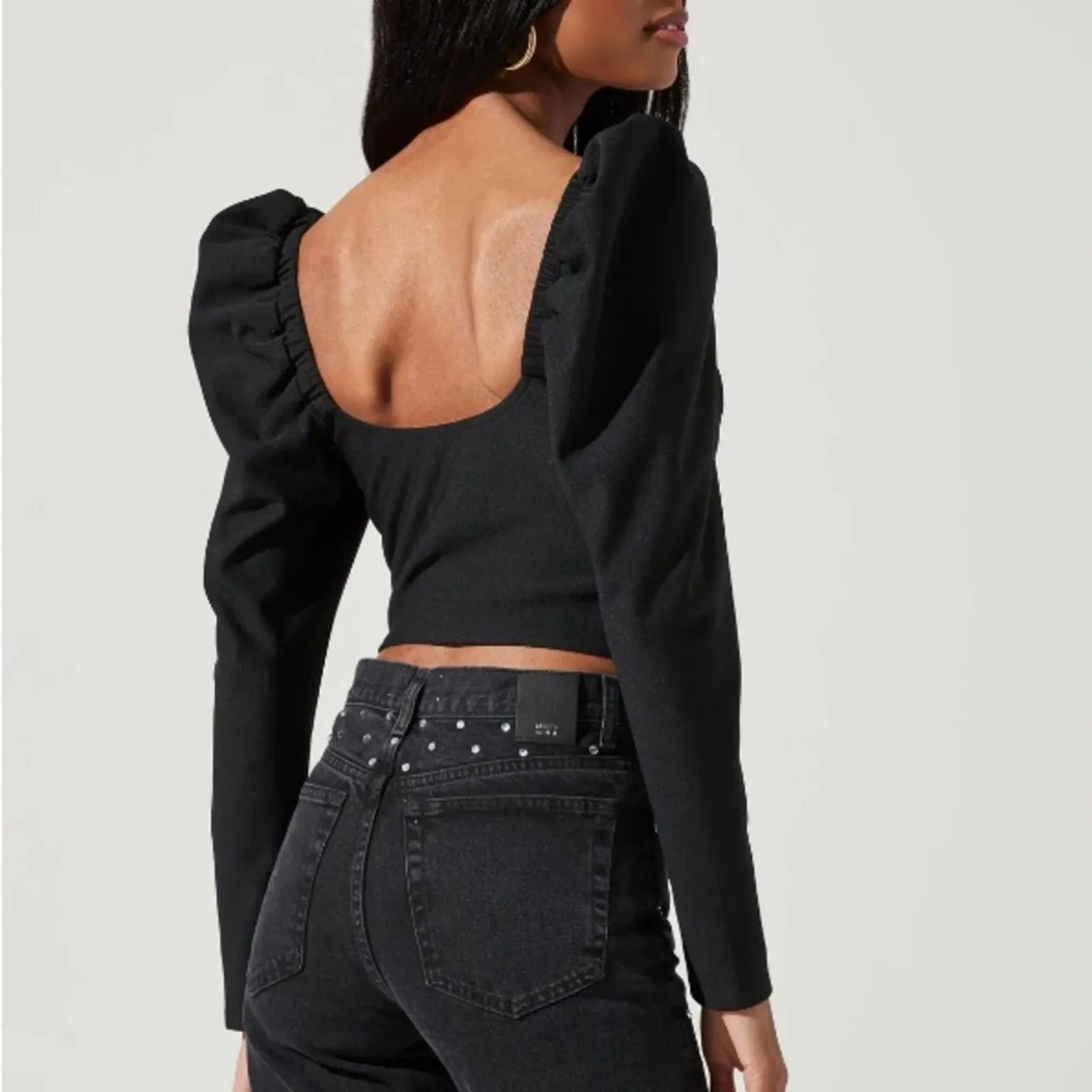 ASTR The Label Betty Puff Long Sleeve Corset‎ Sweetheart Neck Top Black NWT Sz L - Image 2