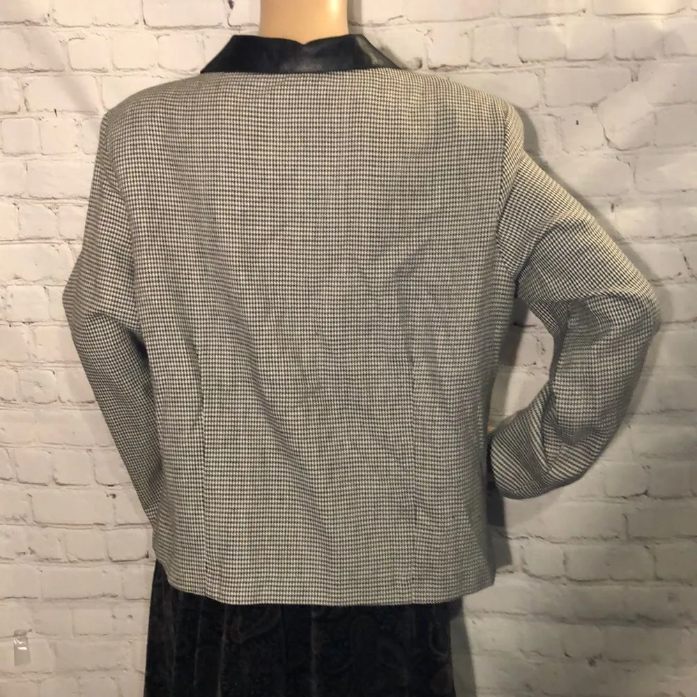 Vintage 1990s Y2K Dress.com Houndstooth Check Blazer Medium? Black - Image 6