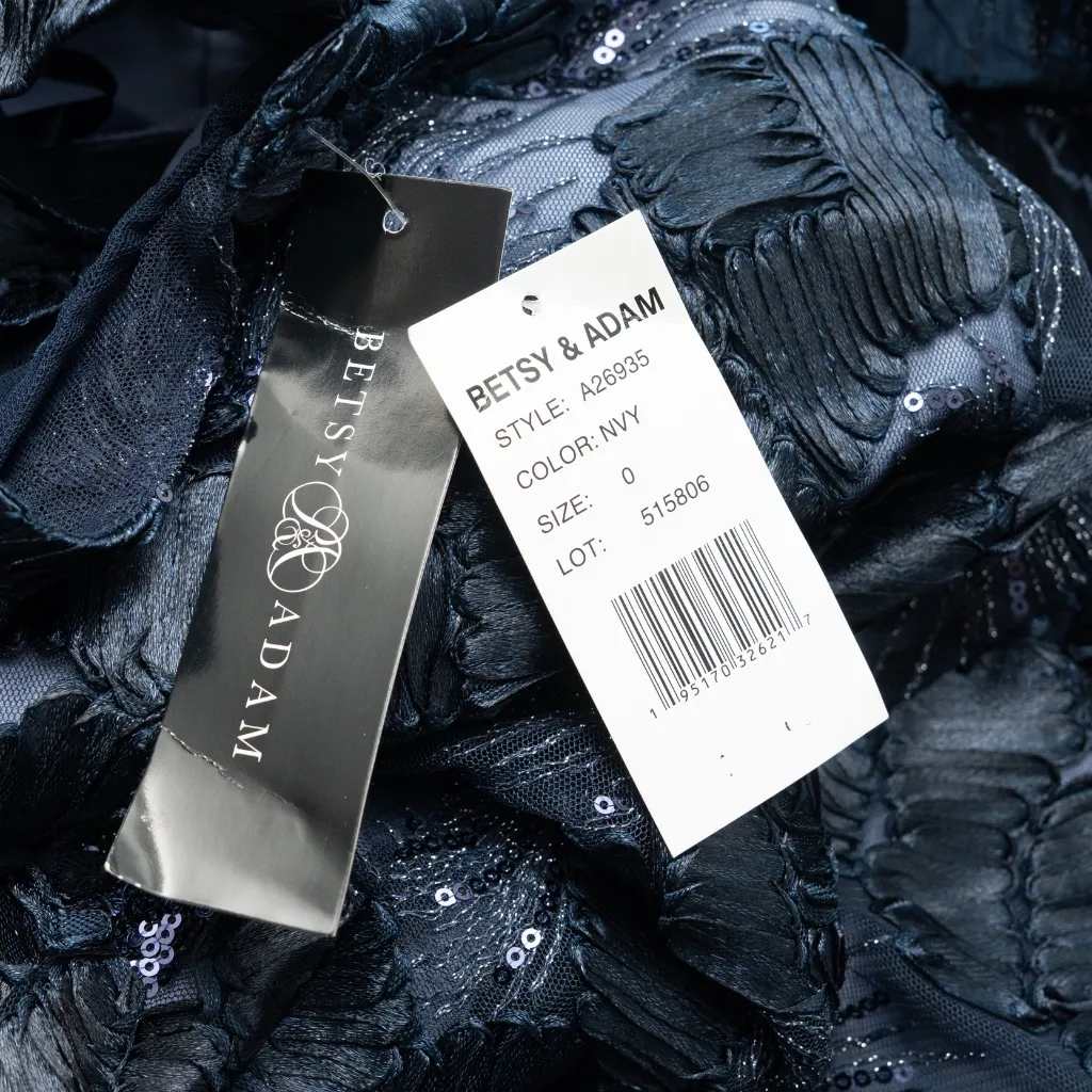 Betsy & Adam - Flower Embroidered Cap Sleeve Gown - Image 7