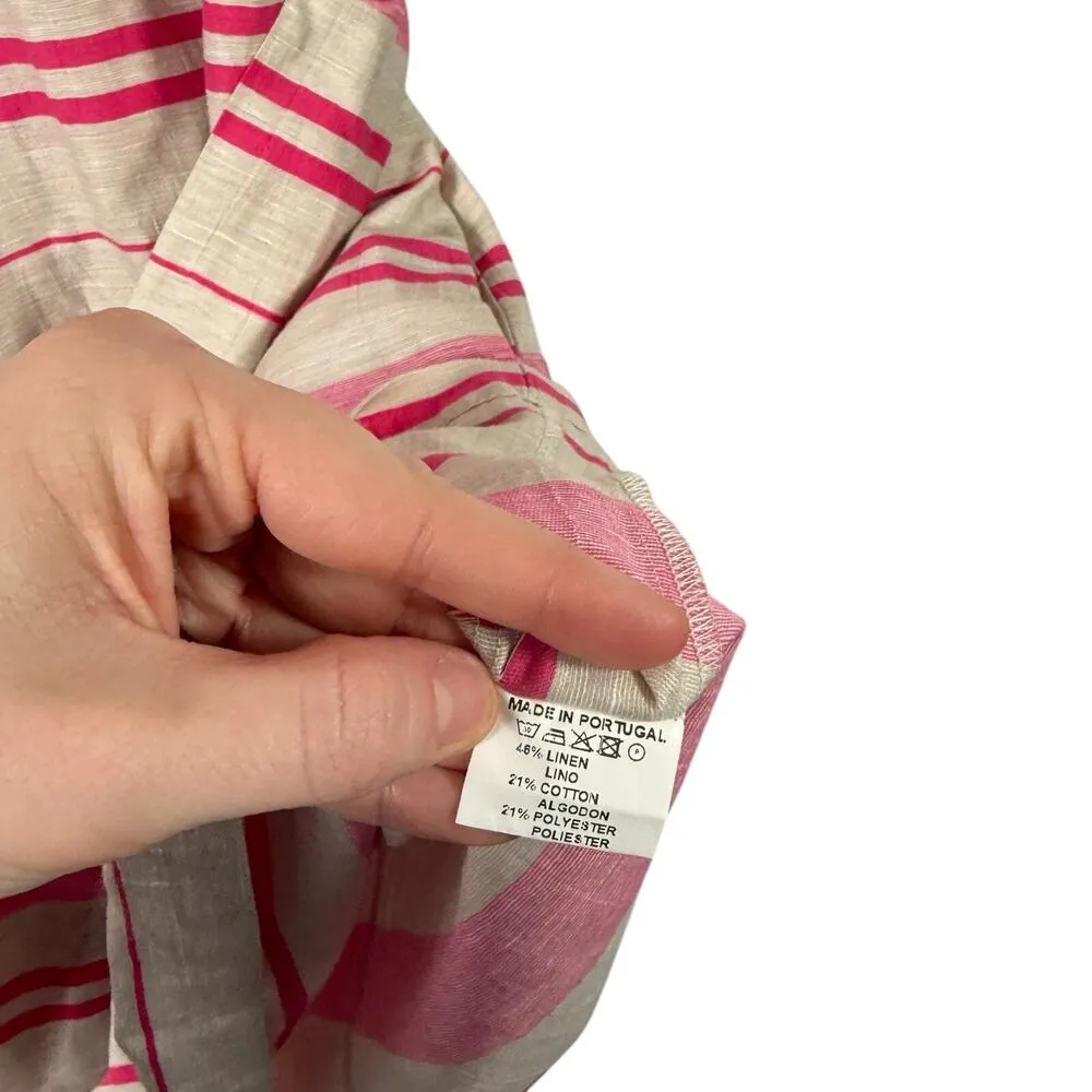 Vilagallo Cream Pink Striped Linen Blend Dress Preppy Office Womens 40 US 8 - Image 6