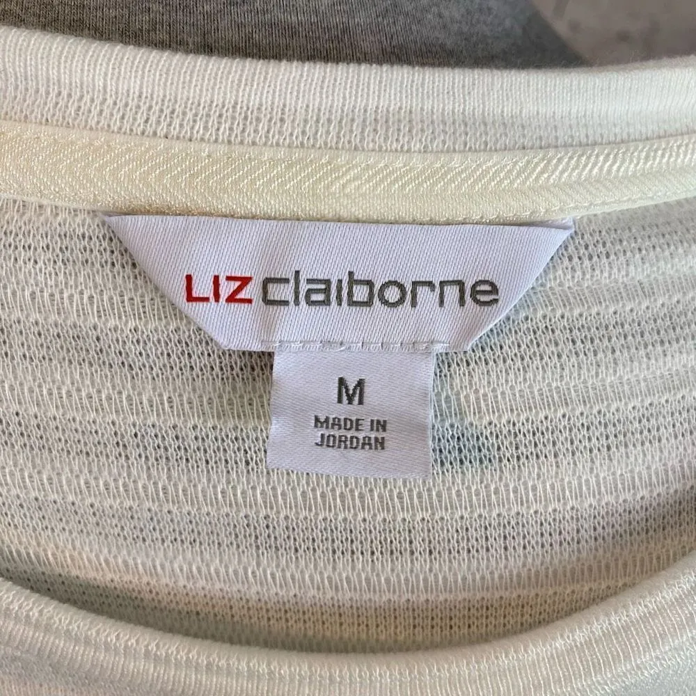 Liz Claiborne Womens Cream Long Sleeve Sweater Striped Button Embellished Medium - Image 5