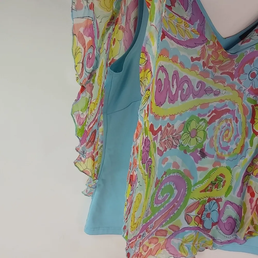 Avenue XL Turquoise Paisley Scarf Top Set Plus Green Size 16 - Image 4