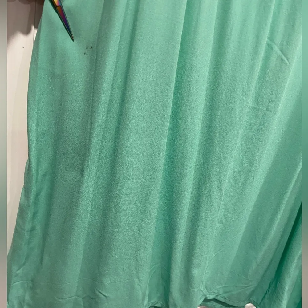 Caribbean Joe Size M Off the Shoulder Tie Neck Mint Green Pink Embroidered Dress - Image 7