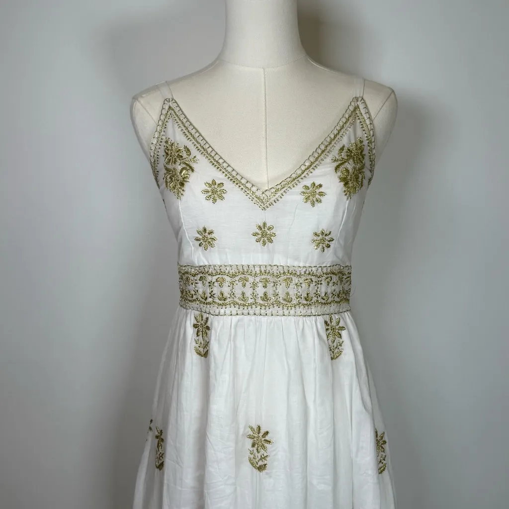 Gretchen Scott ‘Fiesta Time’ Embroidered Cotton Voile Dress Women’s Size Small White - Image 3