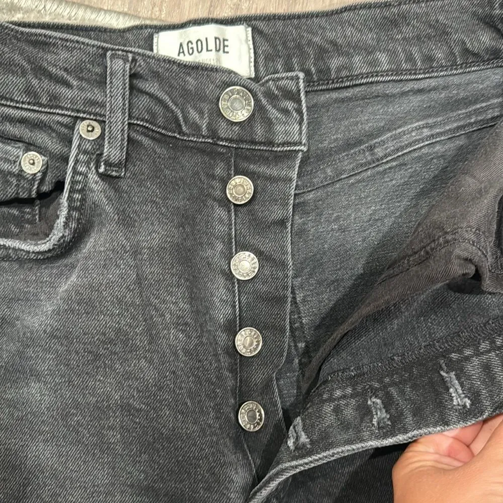Agolde Women's Black Riley High Rise Straight Crop Stretch Button Up Jeans Sz 27 - Image 3
