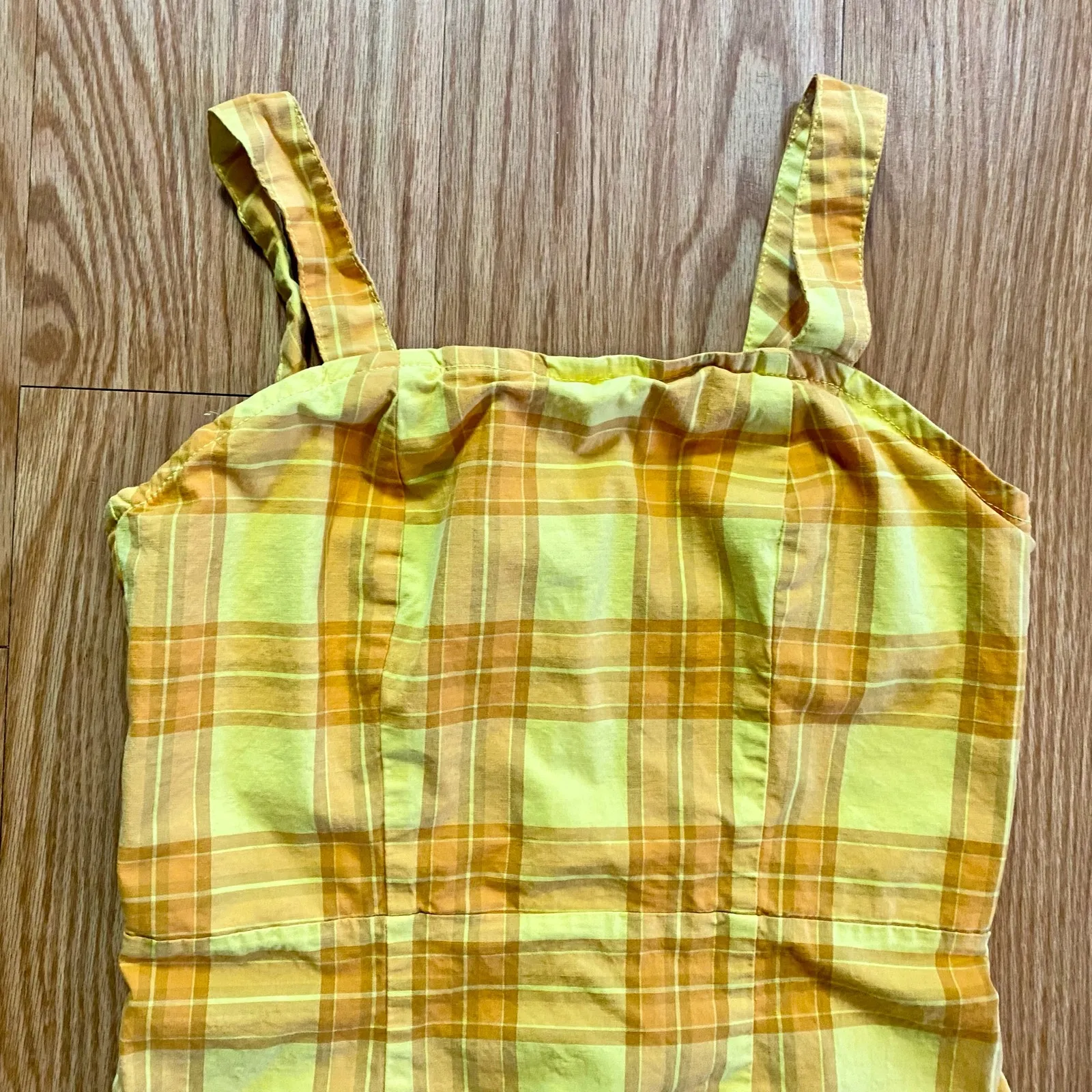 Arizona Jean Co Vintage Yellow Plaid Mini Jumper Dress Womens Medium - Image 4