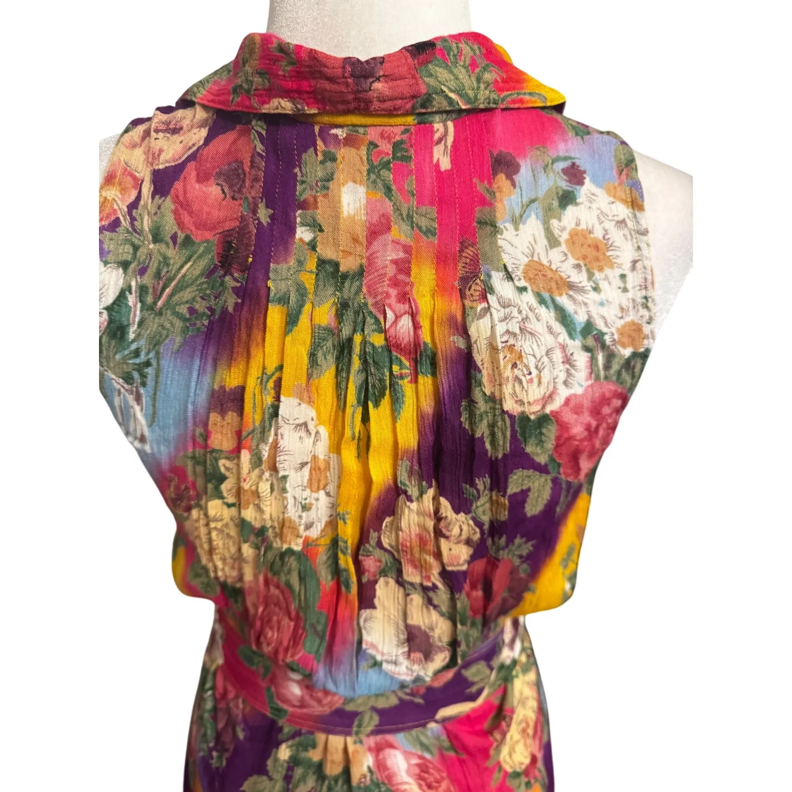 Vintage 90s Together! Floral Patchwork Maxi Shirt Dress Belted Sleeveless (10) - Image 5