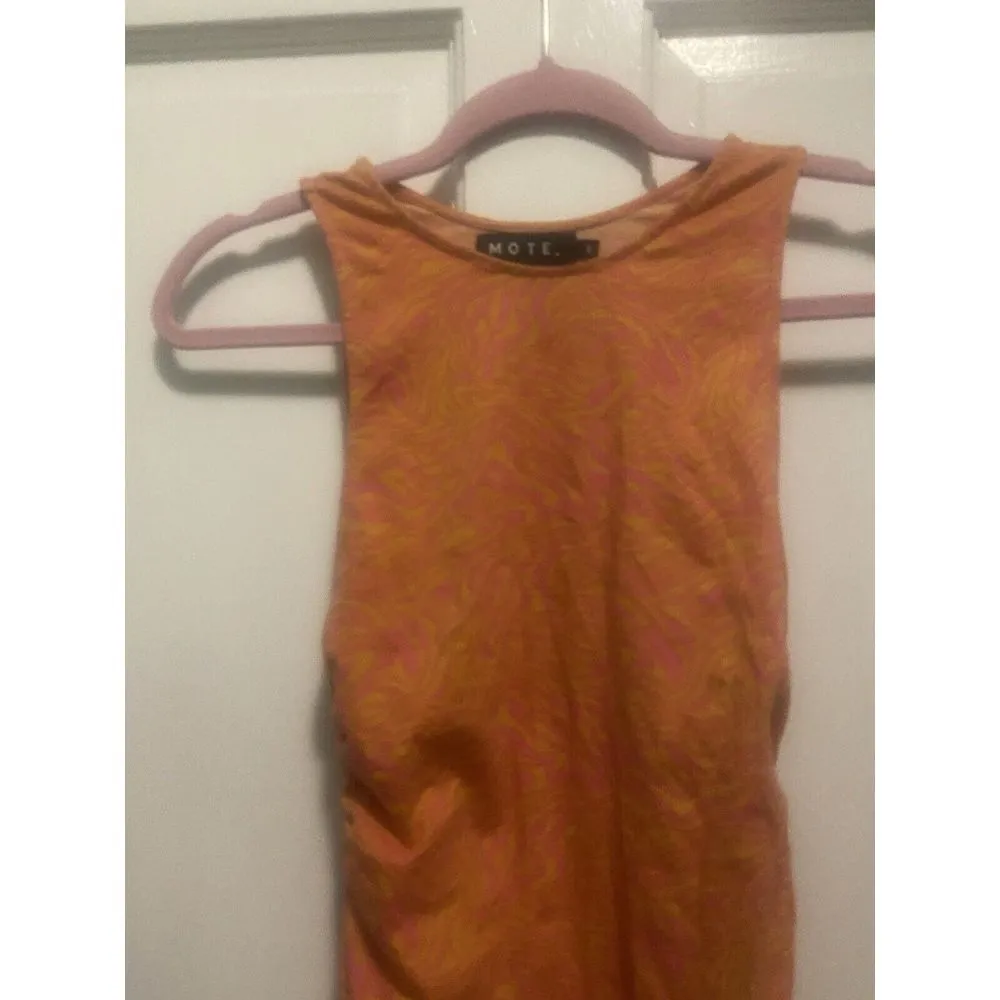 Mote Revolve Orange Ruched Mini Dress Size Small‎ Designer Minidress Bodycon - Image 2