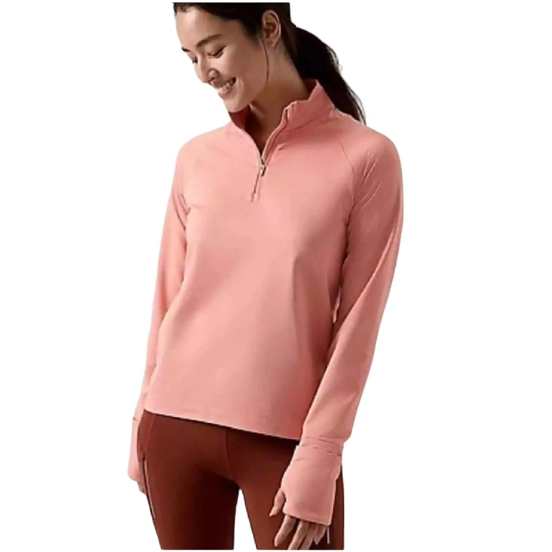 Athleta Conch Pink Whistler Half Zip Back Zip Pocket Pullover‎ Size XS - Image 3