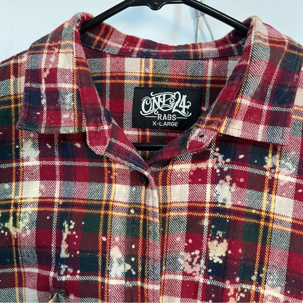 One 24 Rags Womens Flannel Plaid Raw Hem Long Sleeve Sz X - Image 6