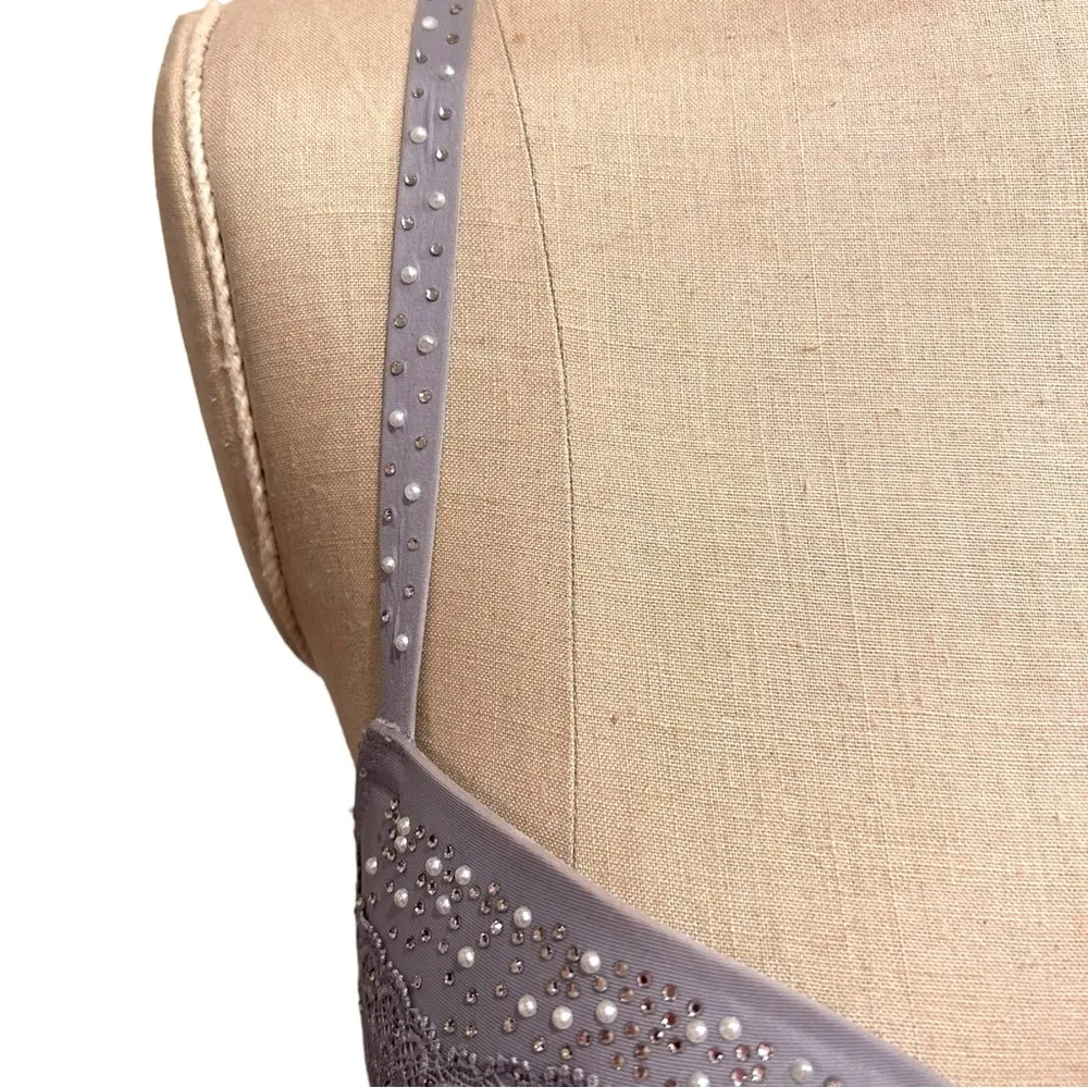 New Victoria’s Secret Dream Angels Rhinestone Pearl Demi Gray Bra Size 32DD - Image 10