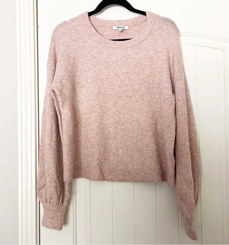 Madewell Gladwell Balloon-Sleeve Wool Alpaca Pullover Sweater Heather Rose - Image 5
