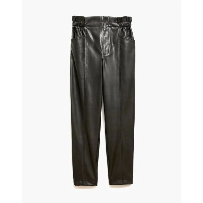 Madewell Women's High Rise Vegan Faux Leather Pull On Paperbag Pants Black‎ Sz 6 - Image 4
