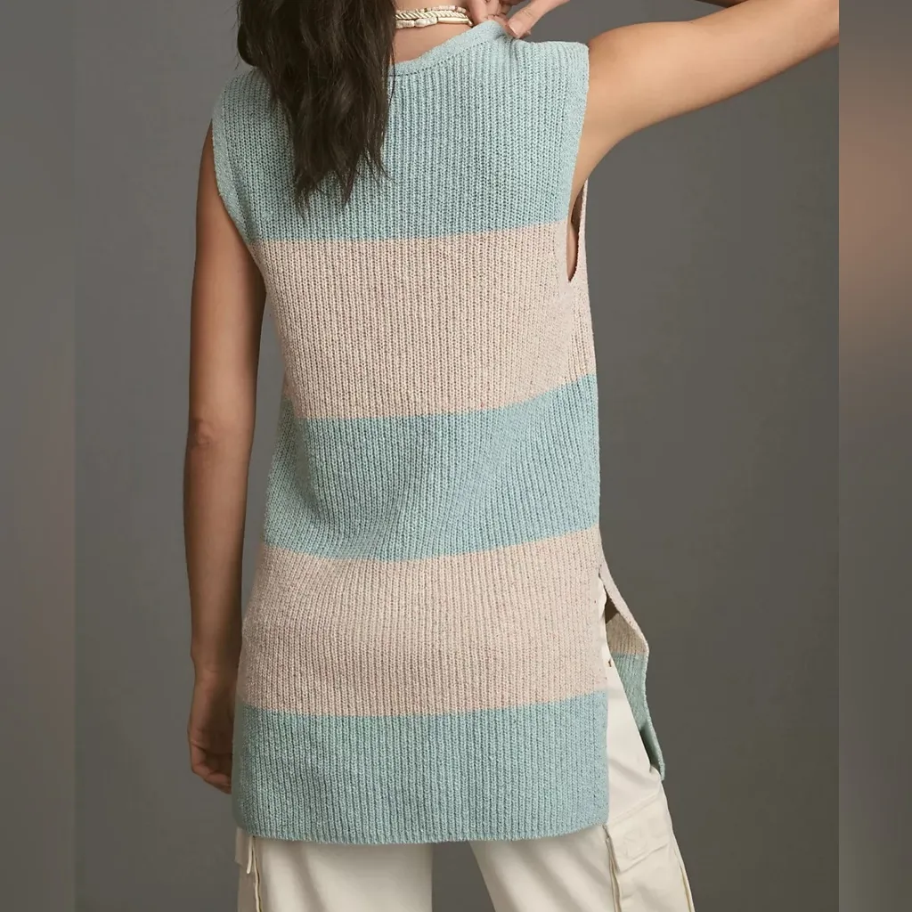 Anthropologie Pilcro Longline Sweater Vest V Neck Stripe M fall - Image 2