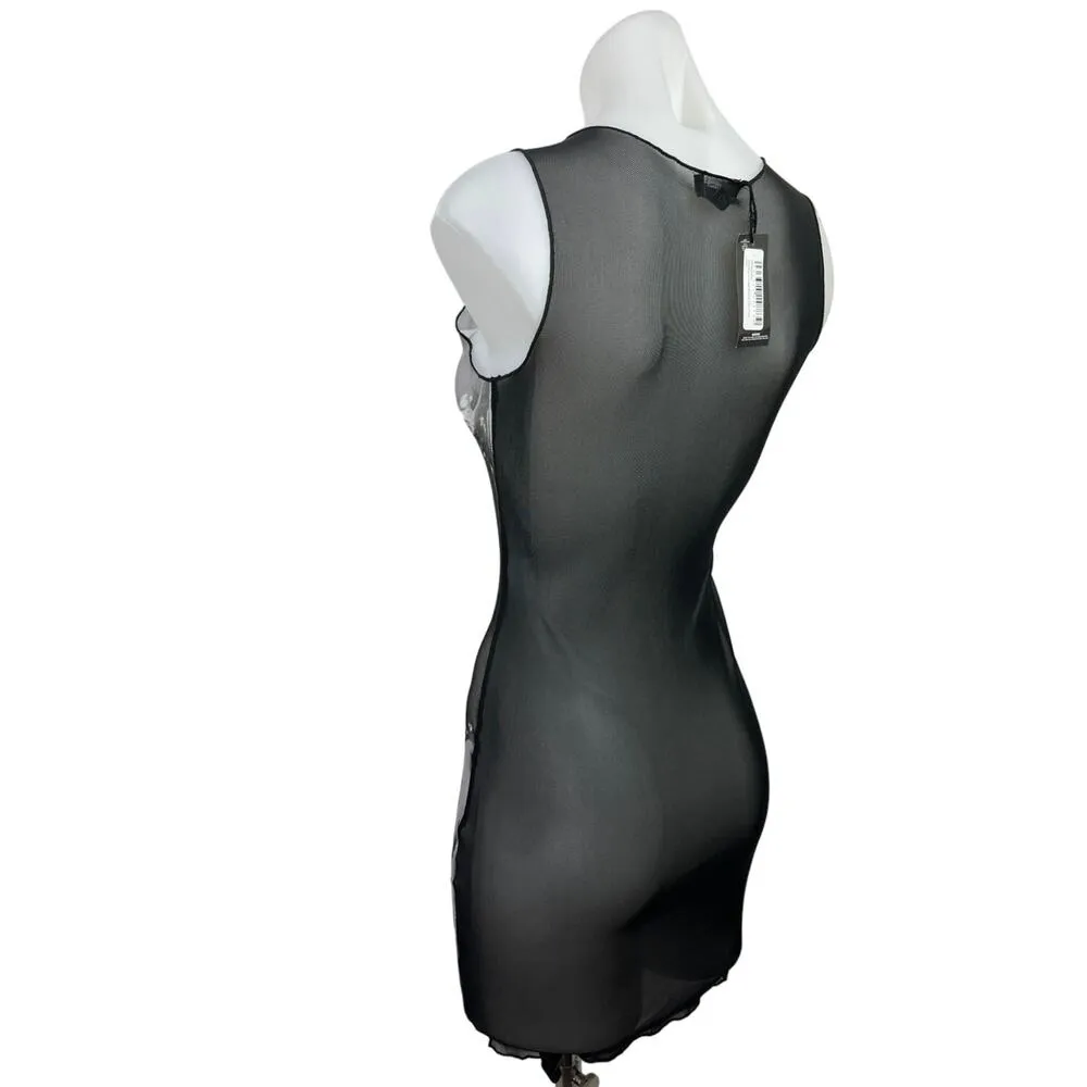 NEW PrettyLittleThing Silver Body Print Mesh Sleeveless Bodycon Mini Dress Sz 6 - Image 2