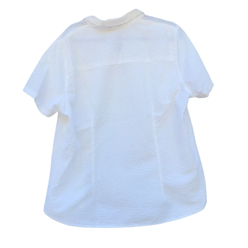 Eddie Bauer Ivory OffWhiteSeersucker Short Sleeve Button-Up Shirt Size XXL EUC - Image 5