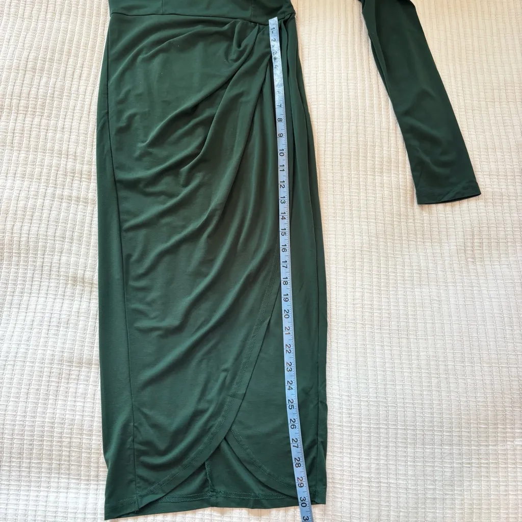 AZ Occasions One Shoulder Long Sleeve Dark Green Body Con Midi Dress Size S NWOT - Image 11