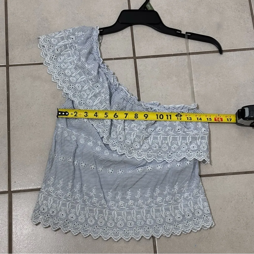 American Eagle Women Blue Embroidered Ruffle One Shoulder Top Blouse XS - Image 8