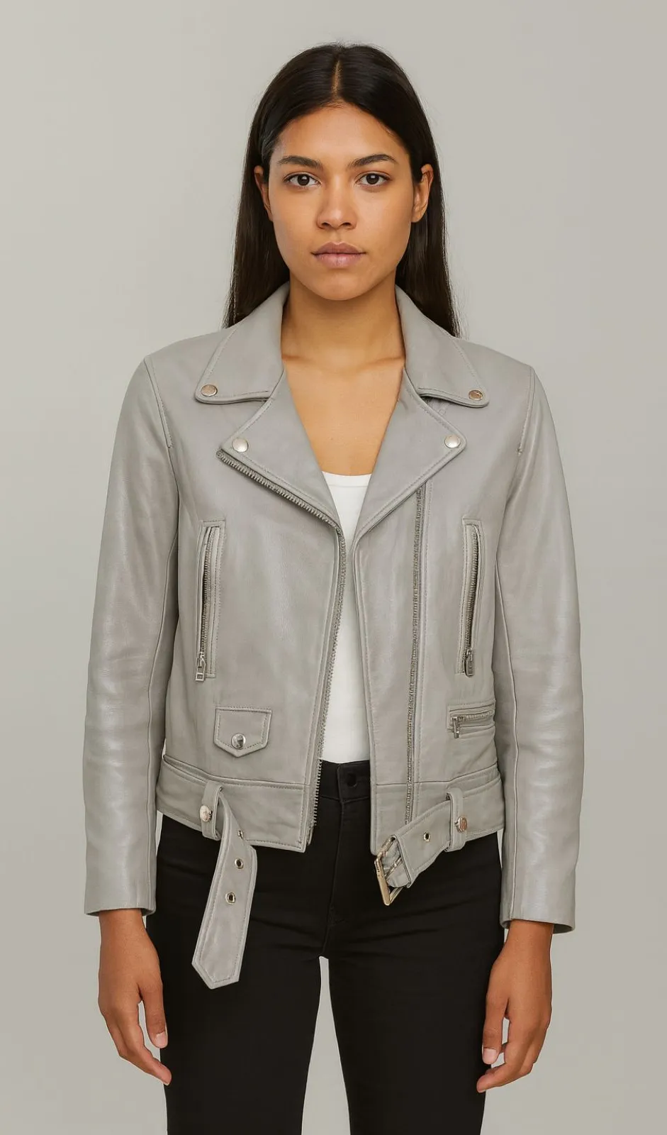 ACNE STUDIOS Leather Moto Jacket Grey Sz 38 (US 6) - Image 1