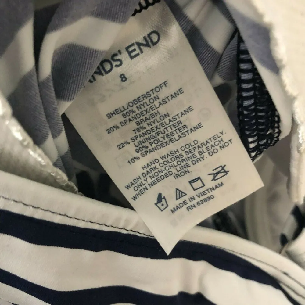 Lands End Tankini Top Dress Underwire Removable Pads Striped Navy Blue White 8 - Image 4