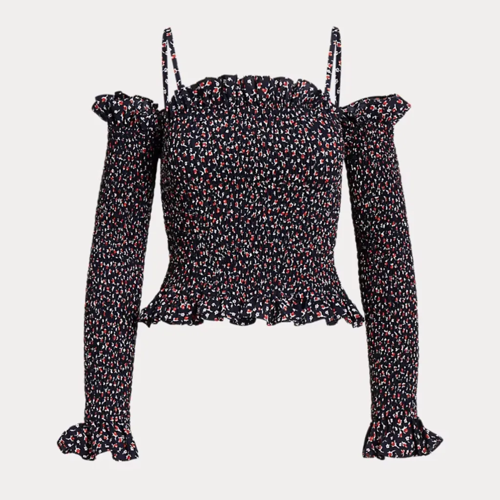 Polo Ralph Lauren‎ Women's Floral Ruffled Smocked Cotton Top - Image 2
