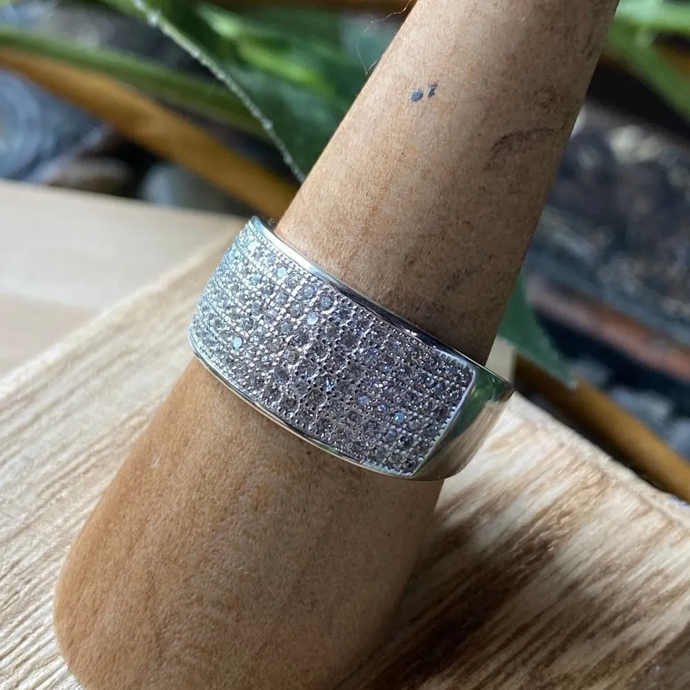 Sterling Silver Elegant Wavy Pave Set Diamond CZ Ring Size 8 Silver - Image 3