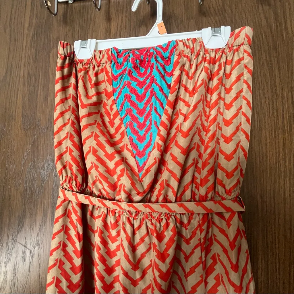 THML Chevron Print Strapless Maxi Embroidered Dress - Image 3