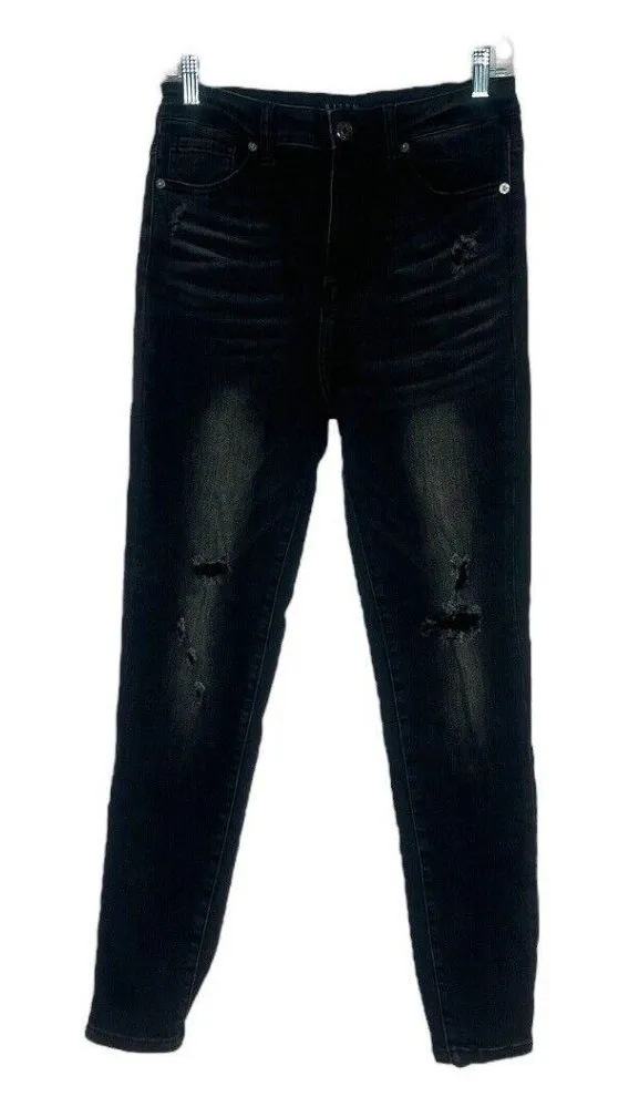 Risen Jeans Womens 28 7 High Rise Vintage Washed Skinny Onyx Trashed Destroyed Black Size undefined - Image 1
