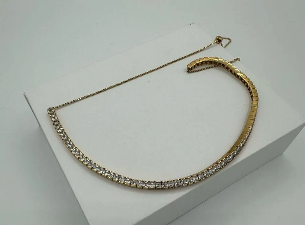 Henri Bendel Square Cut Princess Rhinestone Gold Tone Adjustable Necklace Choker - Image 7