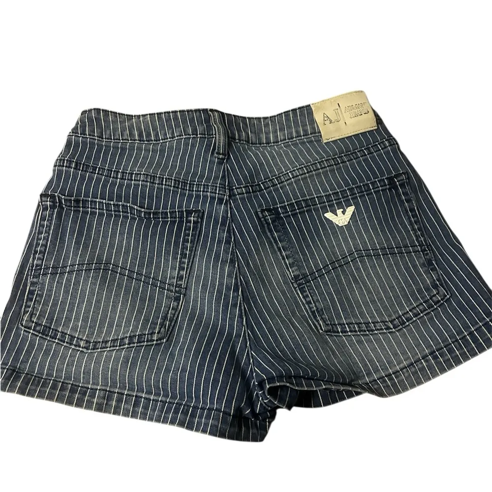Armani Jeans Blue and White Jean Shorts with Pinstripe Pattern size 26 - Image 2