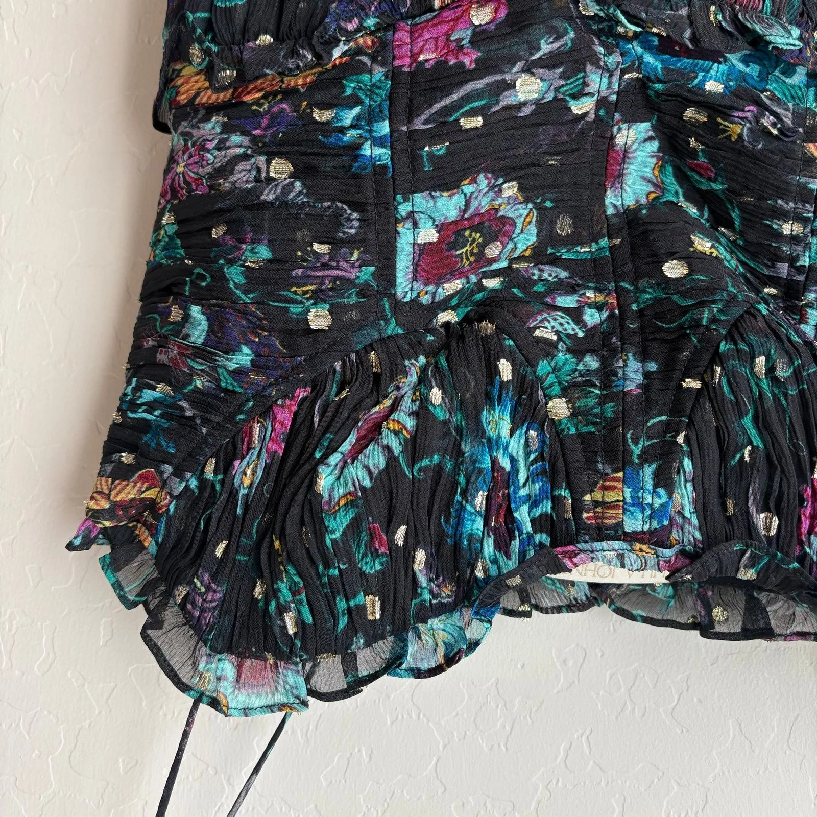 Ulla Johnson Camisole Amabel Silk Floral Ruched Crop Top Black Blue Size 0 - Image 7