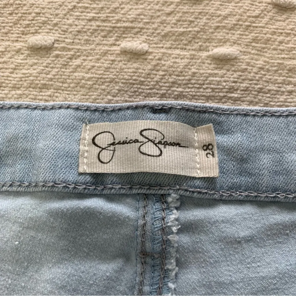 Jessica Simpson Cut‎ off Stretch Blue Denim Almond Lace Short Bottom Size 28 - Image 7