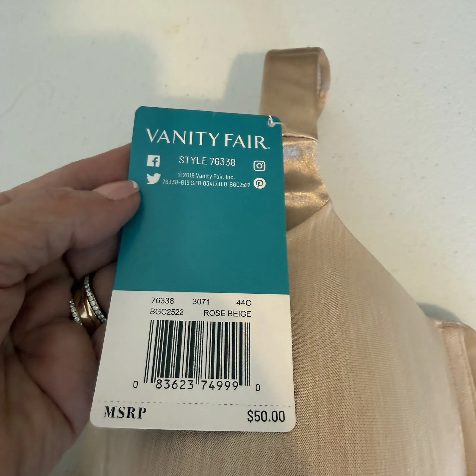 NWT VANITY FAIR ILLUMINATION 44C full figure BRA 76338 Rose beige Support - Image 6